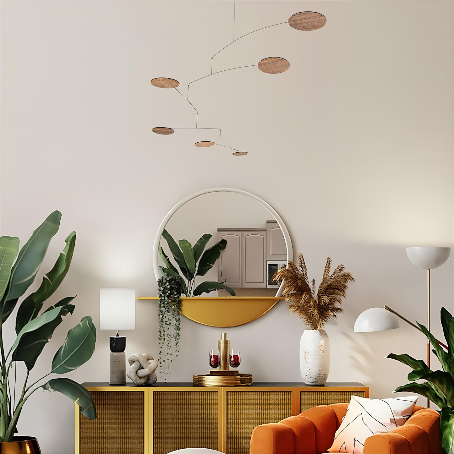 handcrafted walnut mobile by The Illuminist. This elegant modern mobile is made from walnut veneer wooden discs, stainless steel wire, carefully balanced to create gentle, floating motion. it’s the perfect piece of designer home decor for modern interiors. Inspired by Alexander Calder’s mobiles, The Orbit blends art and engineering to form a serene kinetic sculpture that transforms as it moves with the air. make it ideal for mid century decor, Scandinavian design, or any minimalist decor
