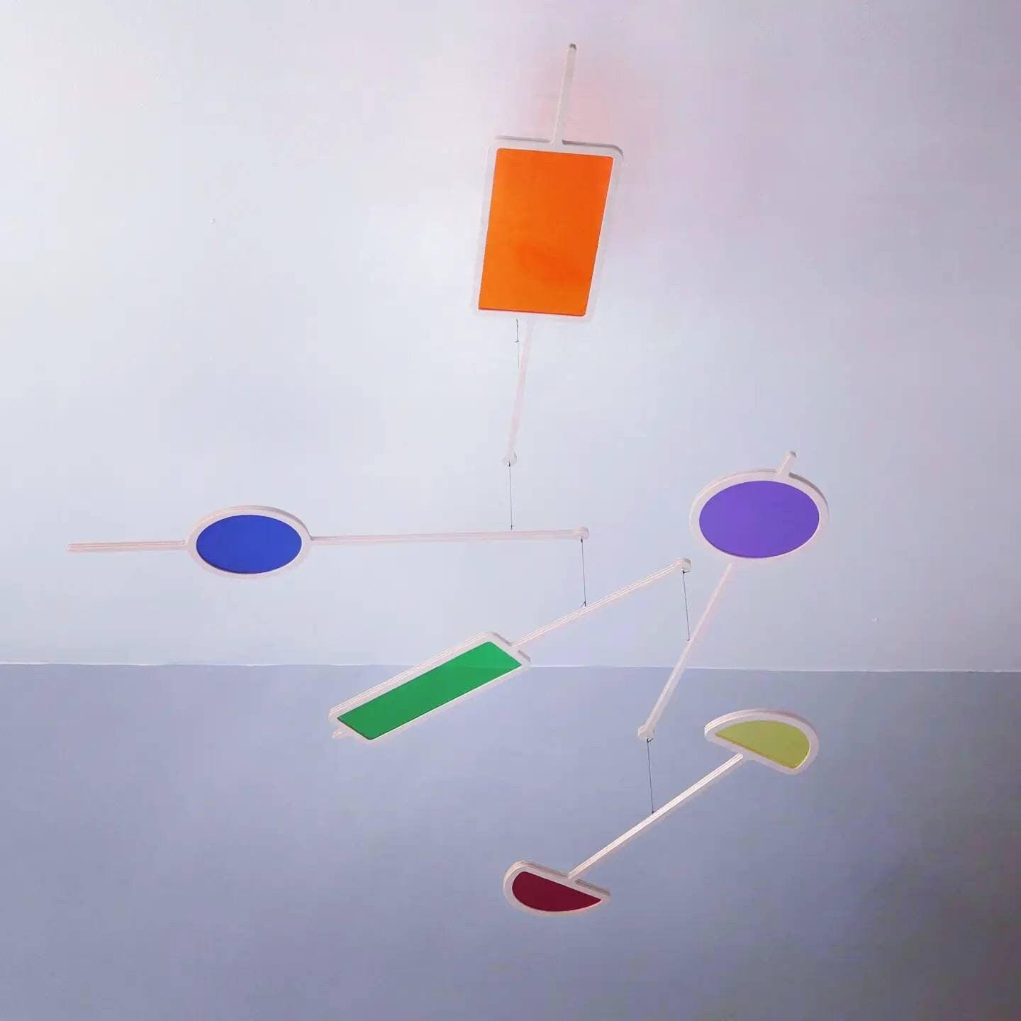 RAINBOW FUNK MOBILE - The Illuminist - Mobiles Kinetic Mobile Kinetic Art Kinetic Sculpture Crib Mobile Baby Mobile Nursery Mobile Mobile Art Mid Century Art Mid Century modern Calder mobile mobiles for adults furniture and decor Hanging Art Mobile Art spinning mobile Modern Art Contemporary Art Hanging mobile Calder-inspired