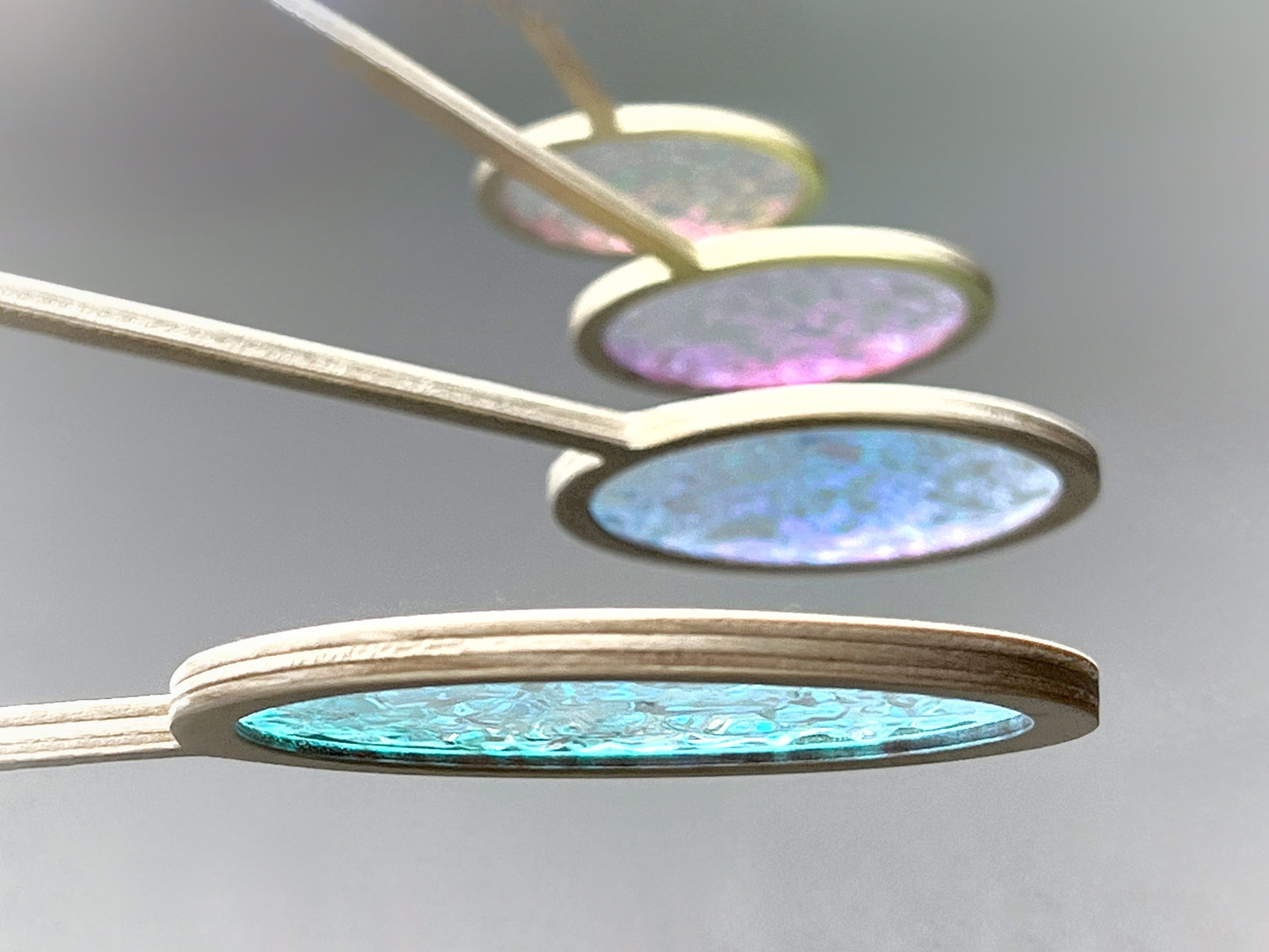 Orbit Iridescent Diachronic Mobile - The Illuminist - Mobiles Kinetic Mobile Kinetic Art Kinetic Sculpture Crib Mobile Baby Mobile Nursery Mobile Mobile Art Mid Century Art Mid Century modern Calder mobile mobiles for adults furniture and decor Hanging Art Mobile Art spinning mobile Modern Art Contemporary Art Hanging mobile Calder-inspired