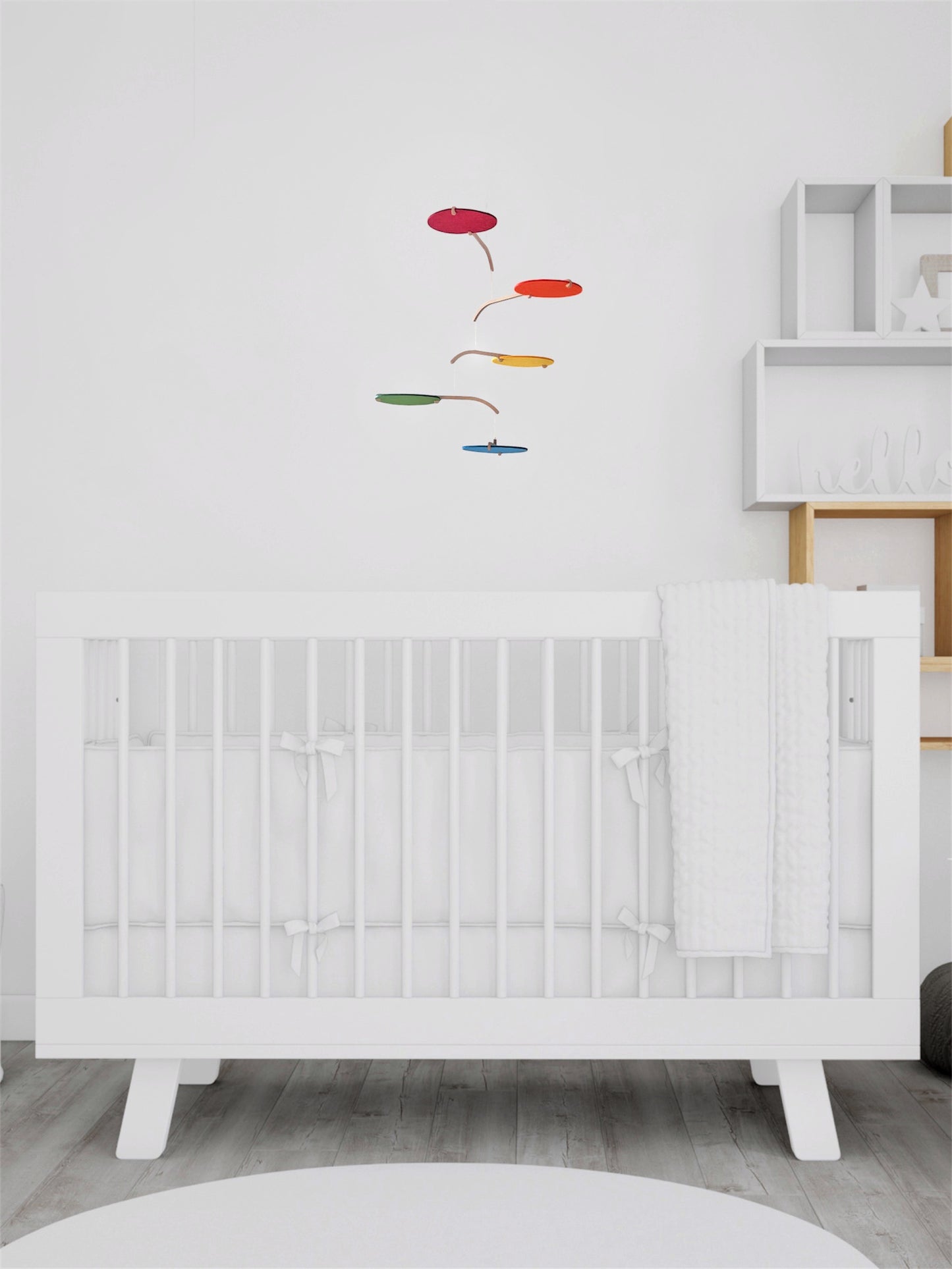 Rainbow Felt Scandi Baby Mobile, Nursery Mobile, Small Mid-century Wooden Crib Mobile, Handmade Baby Gift, Hanging Sensory Mobile