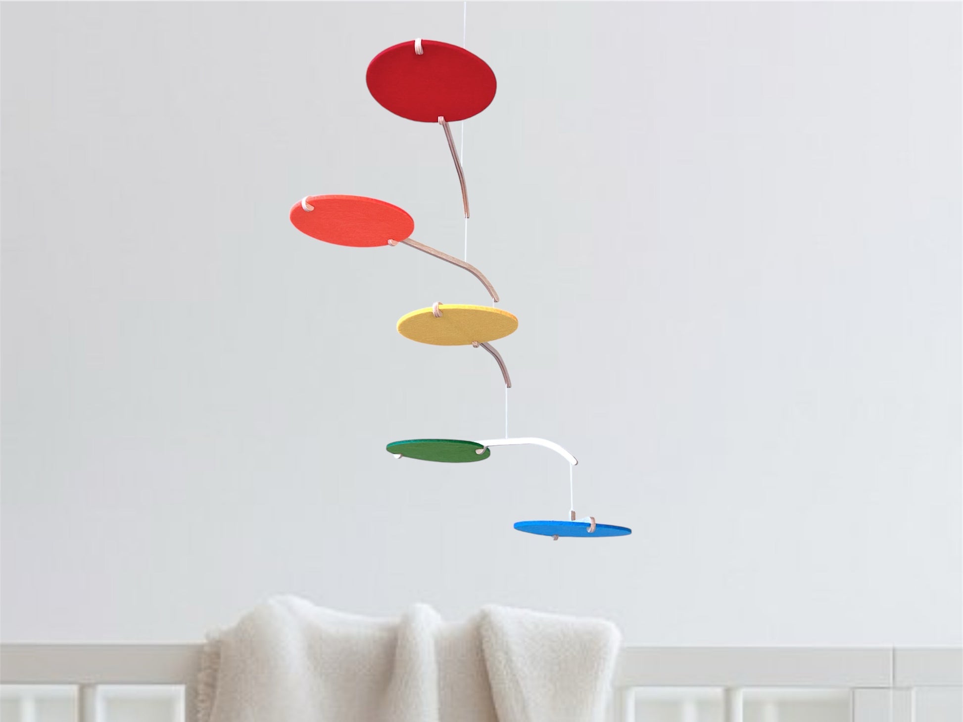 Rainbow Felt Scandi Baby Mobile, Nursery Mobile, Small Mid-century Wooden Crib Mobile, Handmade Baby Gift, Hanging Sensory Mobile