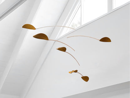 Large Kinetic Mobile Sculpture. Adult & Baby Mobile, Gold mobile, brass mobile XL Calder Hanging Mobile, Giant Mid Century Modern Art, Scandi Nursery Ceiling Feature, nursery mobile, modern art mobile, super size hanging art mobile, large leaf,
