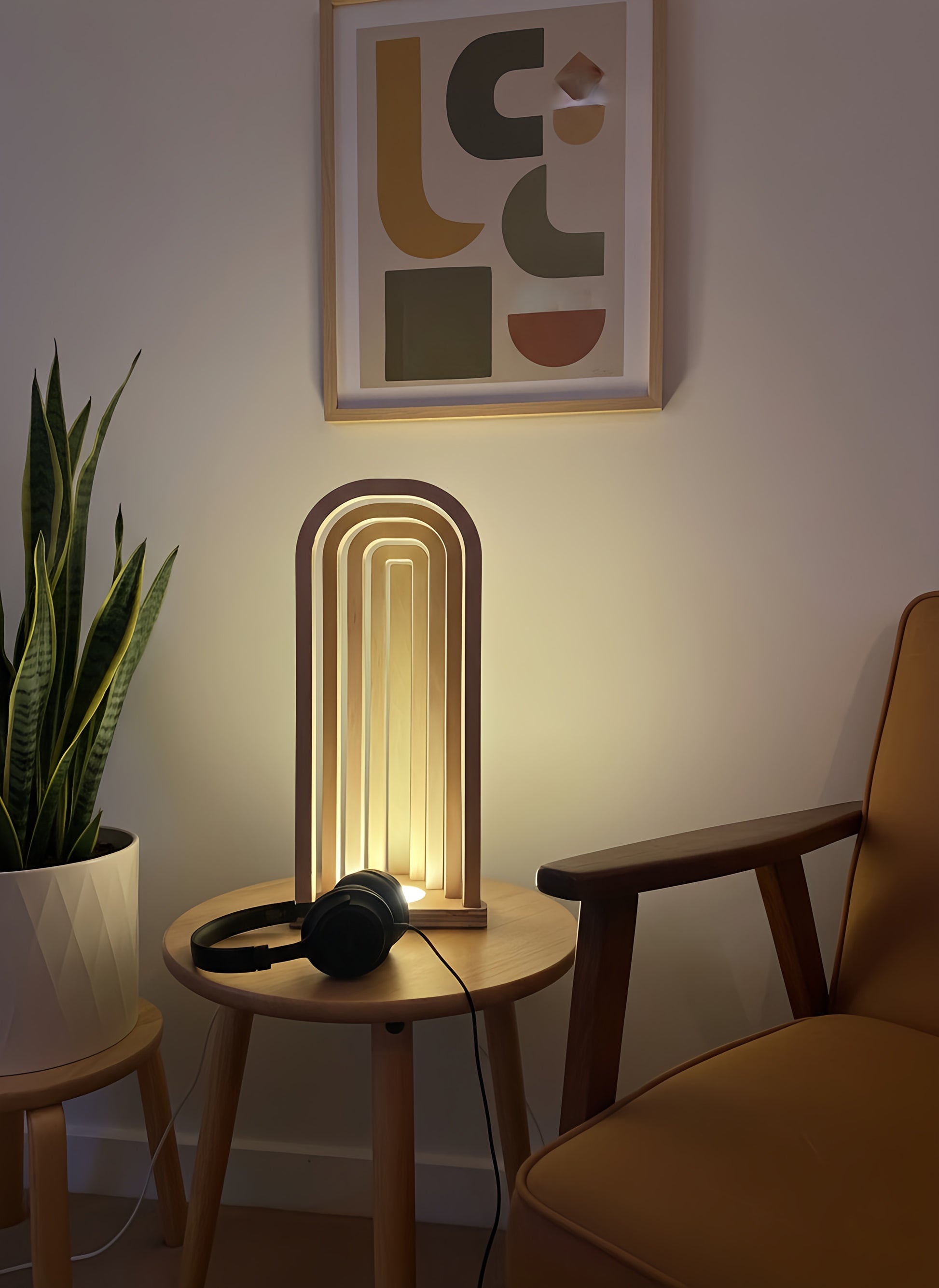 Danish Mid-Century Modern USB Arch Lamp | Dimmable Plywood Table Light | Minimalist Wooden Mood Lighting | 43cm Tall Desk Bedside Lamp

Mid-Century Modern Arch USB Table Lamp

Elevate your home decor with my signature 43cm tall Wooden Arch Lamp, designed and crafted by me, The Illuminist. A perfect example of Danish Mid-Century Modern design. This minimalist geometric piece is the ideal ambient light source for your living room sideboard, bedroom nightstand, or office desk.

ULTIMATE FUNCTIONALITY & VERSATI