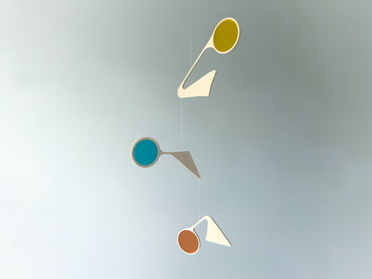 Custom Large Kinetic Mobile Sculpture. Mid Century Modern Calder Hanging Art. Adult & Baby Nursery Mobile  A Wooden and colourful acrylic large mobile. Influenced by Calder mobiles and the mid-century modern movement. A beautiful piece of cantilever hanging art. 