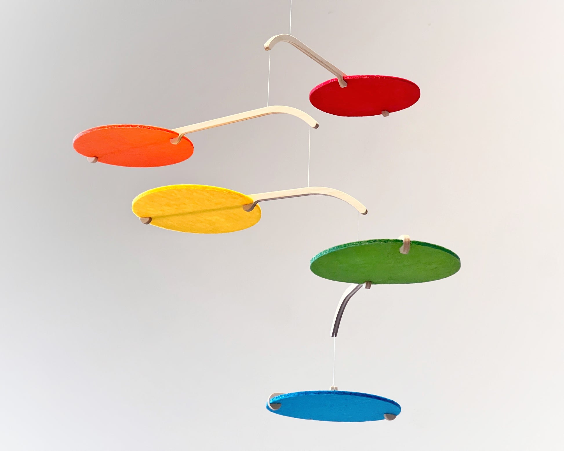 Rainbow Felt Scandi Baby Mobile, Nursery Mobile, Small Mid-century Wooden Crib Mobile, Handmade Baby Gift, Hanging Sensory Mobile