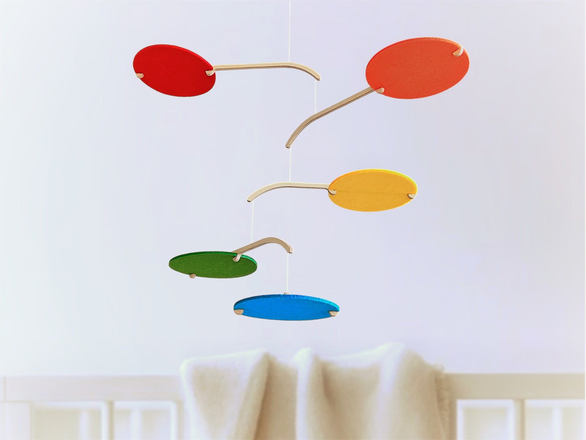 Rainbow Felt Scandi Baby Mobile, Nursery Mobile, Small Mid-century Wooden Crib Mobile, Handmade Baby Gift, Hanging Sensory Mobile