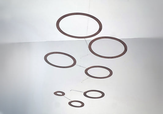 Kinetic mobile - walnut circles for mid century Calder mobile 