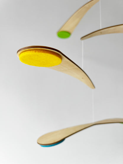 Hanging baby mobile - Montessori Crib Mobile, Hanging Baby Mobile with Floating Walnut Arms & Spinning Felt Circles