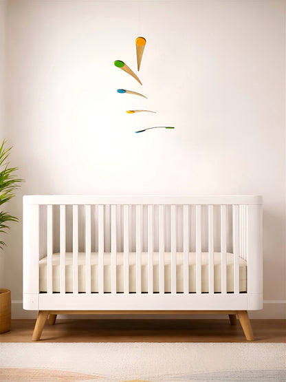 Baby mobile hanging above crib infant bed - Montessori Crib Mobile, Hanging Baby Mobile with Floating Walnut Arms & Spinning Felt Circles