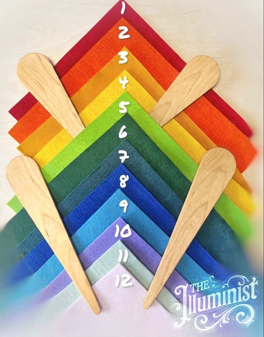 Color swatches with wooden sticks on a white background, branded the illluminist 