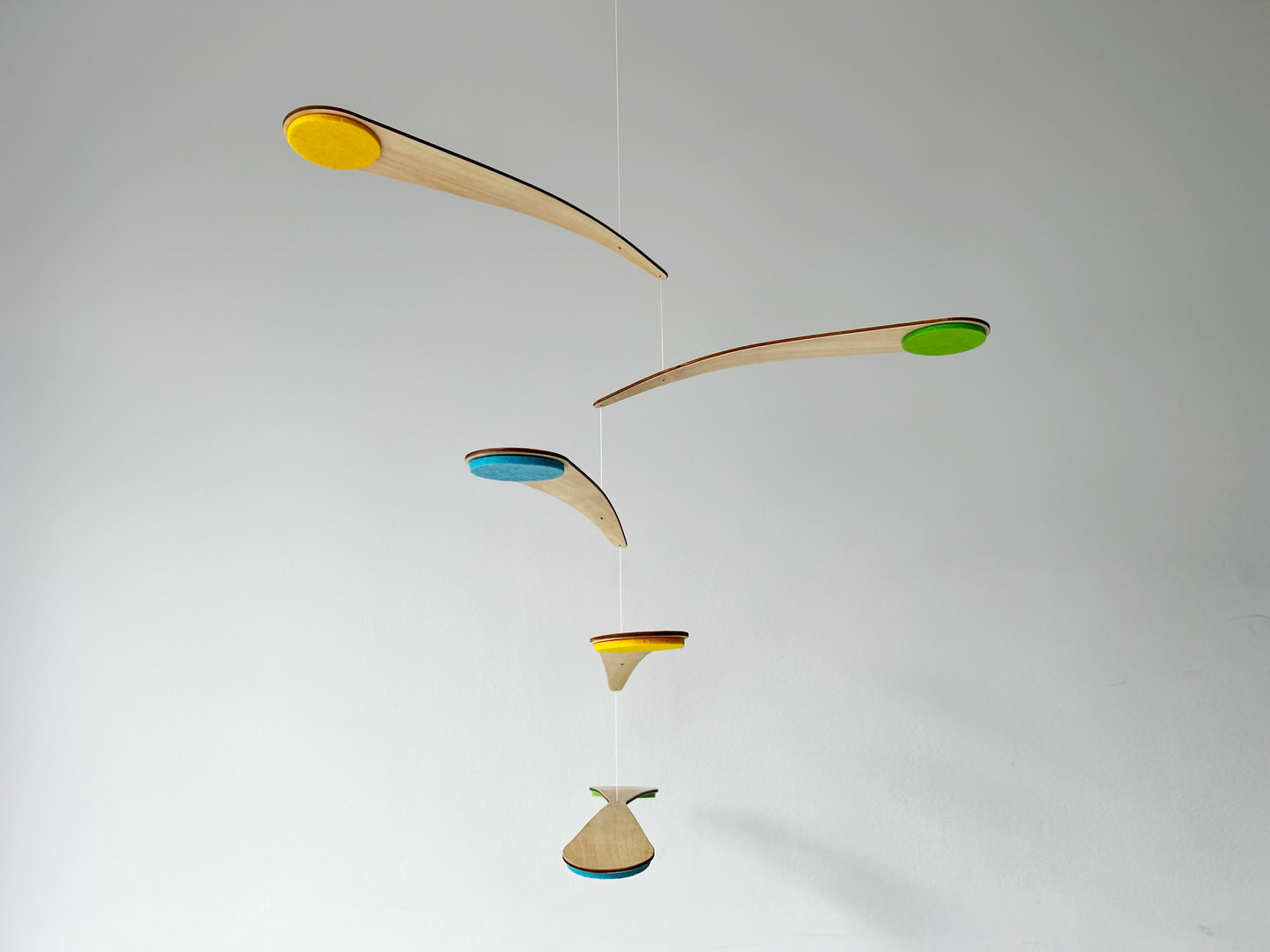 Hanging mobile from side profile - Montessori Crib Mobile, Hanging Baby Mobile with Floating Walnut Arms & Spinning Felt Circles