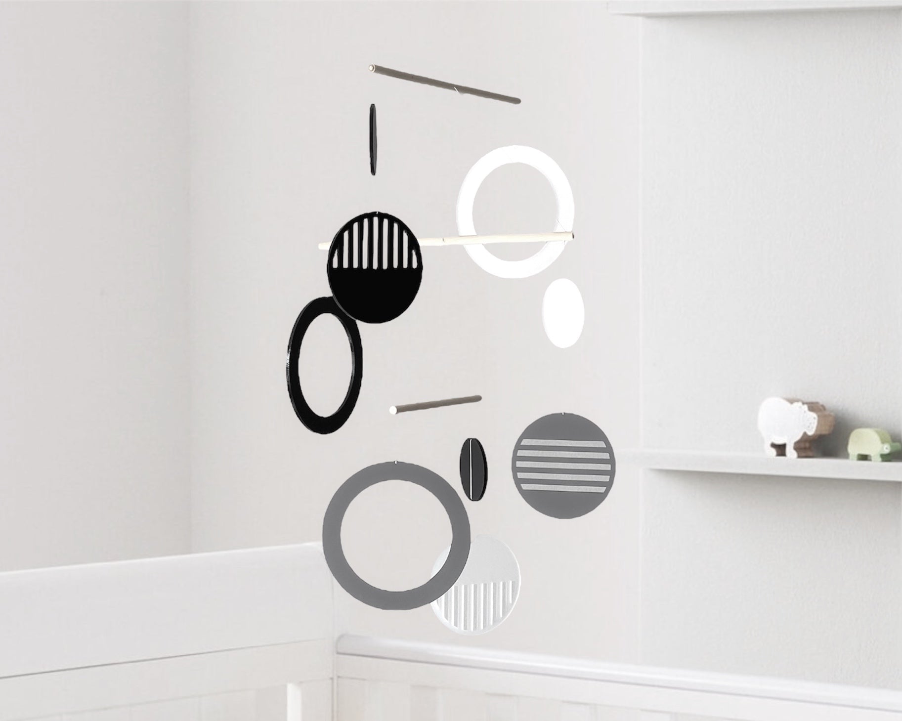 Monochrome baby mobile - Luna The Illuminist - sensory high contrast black  white  - Kinetic Mobile Kinetic Art Sculpture Crib Mobile nursery Mobile Nursery Mobile Art Mid Century Art  Mid Century modern mobiles for adults furniture and decor Hanging