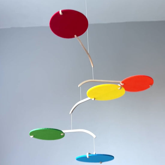 Rainbow Felt Scandi Baby Mobile, Nursery Mobile, Small Mid-century Wooden Crib Mobile, Handmade Baby Gift, Hanging Sensory Mobile