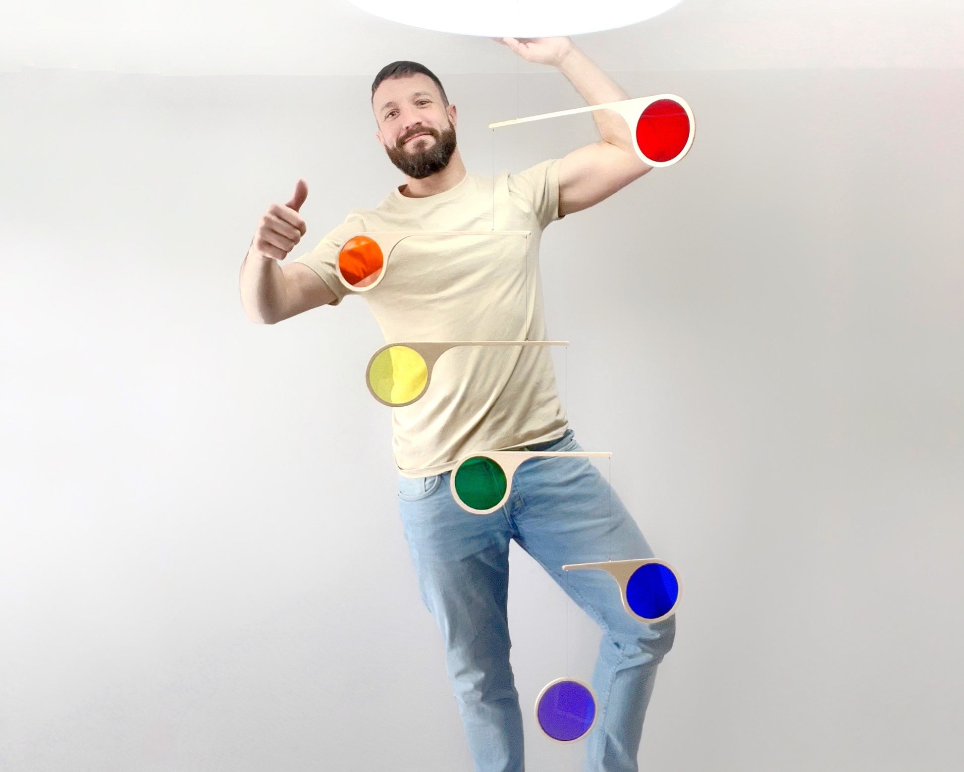 RAINBOW MONO MOBILE -Mobiles Kinetic Mobile Kinetic Art  Kinetic Sculpture Crib Mobile Baby Mobile Nursery Mobile Mobile Art Mid Century Art  Mid Century modern Calder mobile mobiles for adults furniture and decor Hanging Art Mobile Art spinning mobile Modern Art Contemporary Art  Hanging mobile Calder-inspired