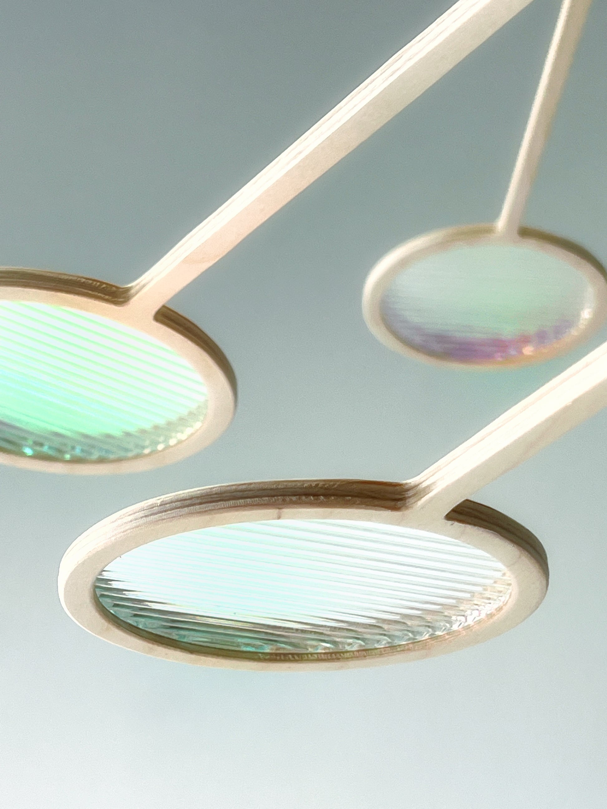 Reeded Dichroic Kinetic Iridescent Mobile,  Orbit Mobile - The Illuminist - Mobiles Kinetic Mobile Kinetic Art  Kinetic Sculpture Crib Mobile Baby Mobile Nursery Mobile Mobile Art Mid Century Art  Mid Century modern Calder mobile mobiles for adults furniture and decor Hanging Art Mobile Art spinning mobile Modern Art Contemporary Art  Hanging mobile Calder-inspired